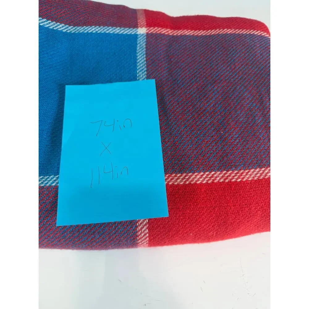 Sears Checkerboard Bedspread Blanket   Blue Red Vintage 80's 74
